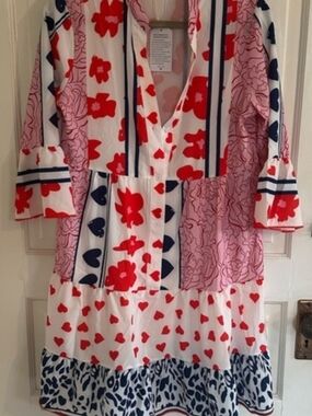 Amazon Playful Mixed-Print Button-Front Dress in Red, Pink & Navy